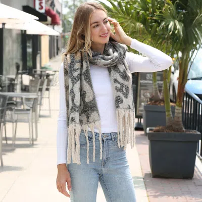 Truedames Leopard Print Oversized Fringe Chunky Oblong Scarf In Multi