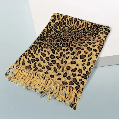 Truedames Leopard Print Pashmina Scarf Shawl In Yellow