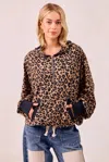 Truedames Leopard Print Waffle Half Zip Up Hoodie W Pocket In Brown