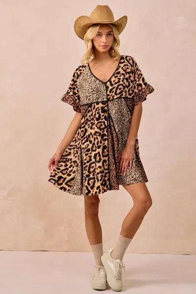 Truedames Leopard Prints Mix And Match Short Sleeves Dress In Animal Print
