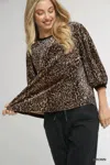 Truedames Leopard Round Neck Three-quarter Sleeve Blouse In Gray