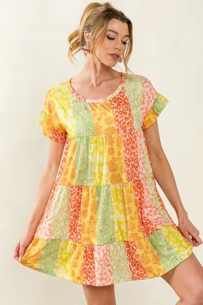 Truedames Leopard Short Sleeve Tiered Dress In Multi
