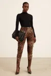 Truedames Leopard Side Ruffle Printed Pants In Brown
