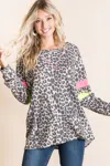 Truedames Leopard Thermal Top With Contrast Color Block In Multi