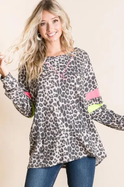 Truedames Leopard Thermal Top With Contrast Color Block In Multi
