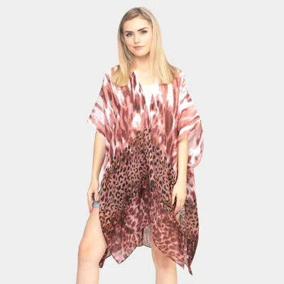 Truedames Leopard Tie Dye Print Kimono Poncho In Pink