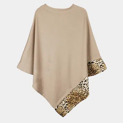 Truedames Leopard Trim Solid Poncho In Beige