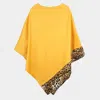 Truedames Leopard Trim Solid Poncho In Yellow
