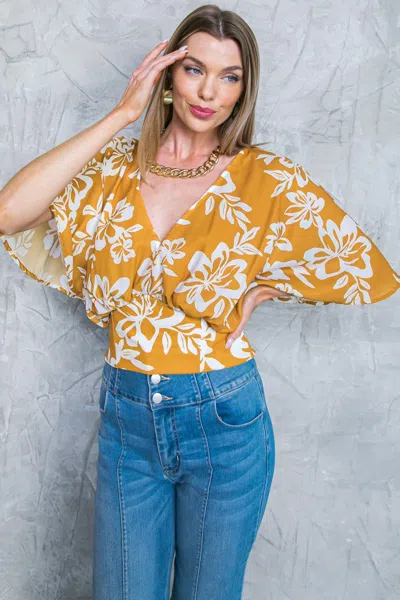 Truedames Let The Light In Brown Woven Top In Yellow