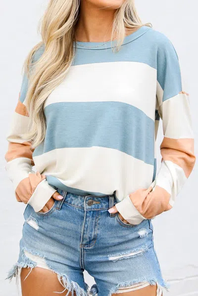 Truedames Light Colorblock Striped Drop Shoulder Long Sleeve Top In Multi