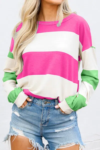 Truedames Light Colorblock Striped Drop Shoulder Long Sleeve Top In Multi