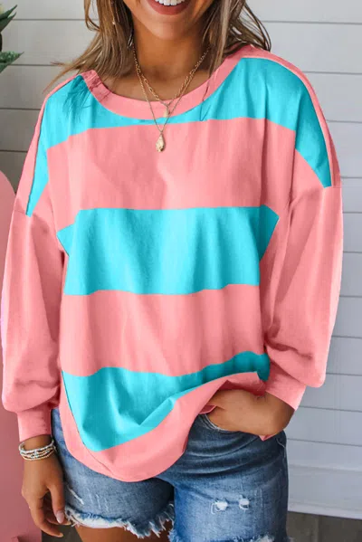 Truedames Light Colorblock Striped Drop Shoulder Loose Top In Multi