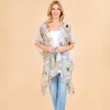 Truedames Lightweight Abstract Geometric Pattern Open Front Kimono Poncho In Multi