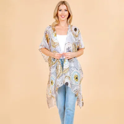 Truedames Lightweight Abstract Geometric Pattern Open Front Kimono Poncho In Multi