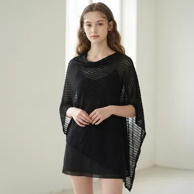 Truedames Lightweight Asymmetrical Loose Knit Poncho In Black