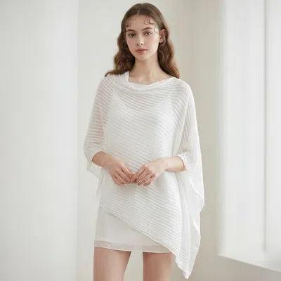 Truedames Lightweight Asymmetrical Loose Knit Poncho In White