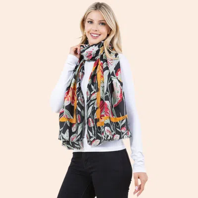 Truedames Lightweight Big Floral Pattern Casual Scarf In Black