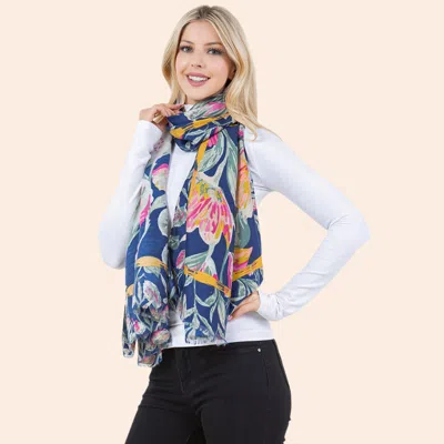 Truedames Lightweight Big Floral Pattern Casual Scarf In Blue