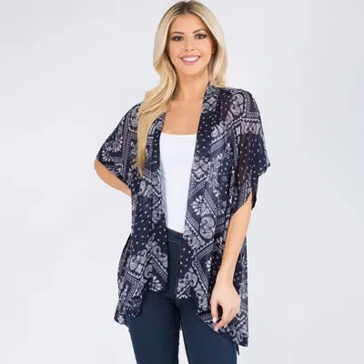 Truedames Lightweight Boho Pattern Open Front Kimono Poncho In Blue