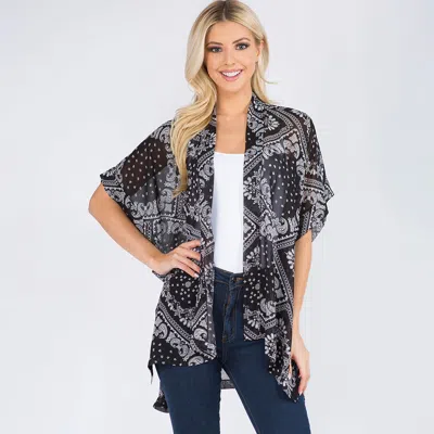 Truedames Lightweight Boho Pattern Open Front Kimono Poncho In Gray