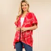 Truedames Lightweight Boho Pattern Open Front Kimono Poncho In Red