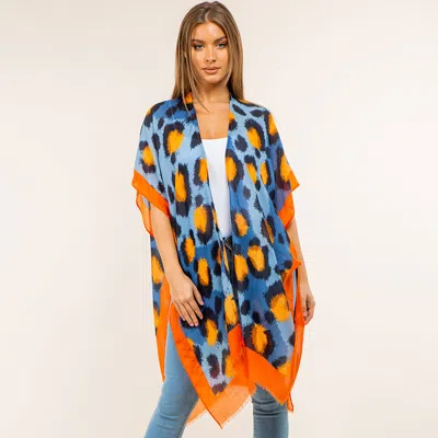 Truedames Lightweight Bold Animal Print Kimono Poncho In Blue