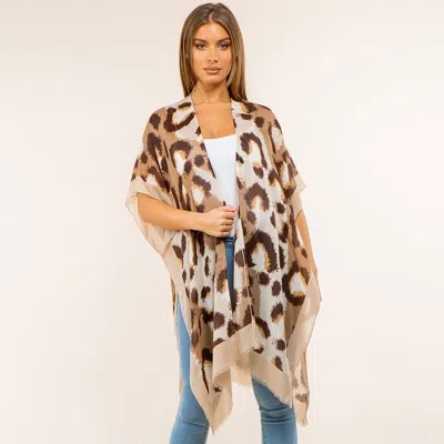 Truedames Lightweight Bold Animal Print Kimono Poncho In Brown