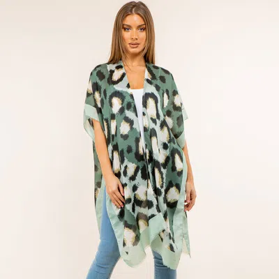 Truedames Lightweight Bold Animal Print Kimono Poncho In Green