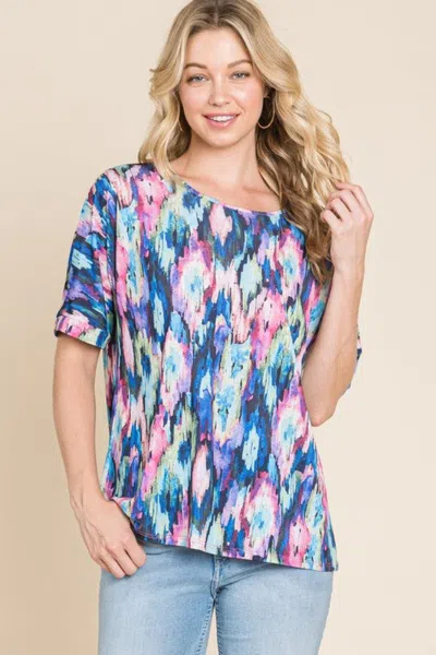 Truedames Lightweight Contrast Round Neck Short Sleeve T-shirt In Blue