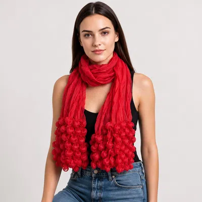 Truedames Lightweight Crinkle Textured Popcorn Chenille Scarf In Red