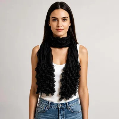 Truedames Lightweight Crinkle Textured Popcorn Chenille Scarf In Black