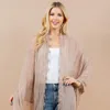 Truedames Lightweight Crinkled Embroidered Edge Scarf / Shawl Poncho In Neutral