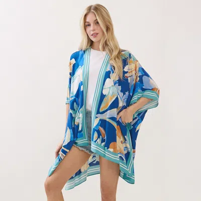 Truedames Lightweight Floral Kimono Poncho Wrap In Blue