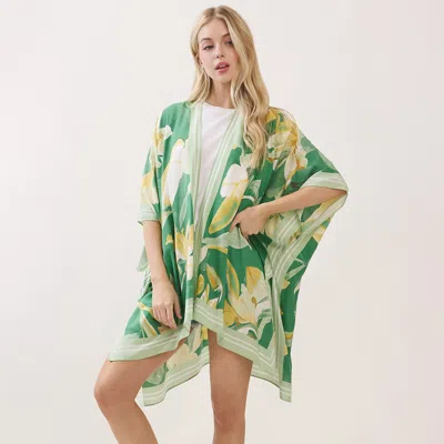 Truedames Lightweight Floral Kimono Poncho Wrap In Green