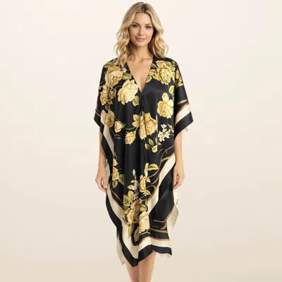 Truedames Lightweight Floral Print Satin Feel Kimono Style Long Cover Up Poncho In Multi