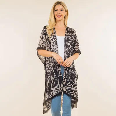 Truedames Lightweight Leopard Print Kimono Poncho In Grey