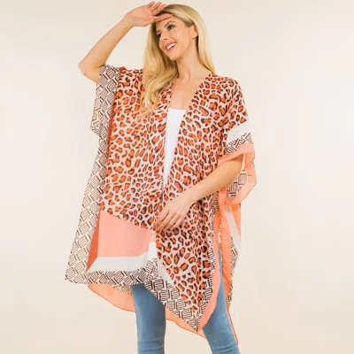 Truedames Lightweight Leopard Print Open Front Kimono Poncho In Animal Print