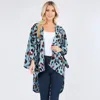 Truedames Lightweight Leopard Print Open Front Kimono Poncho In Blue