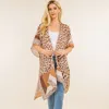 Truedames Lightweight Leopard Print Open Front Kimono Poncho In Brown