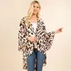 Truedames Lightweight Leopard Print Open Front Kimono Poncho In Brown