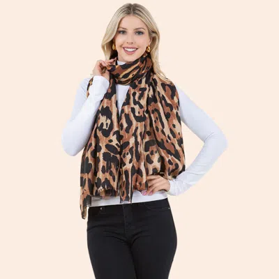 Truedames Lightweight Leopard Print Scarf In Brown