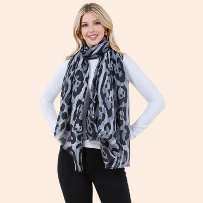 Truedames Lightweight Leopard Print Scarf In Gray