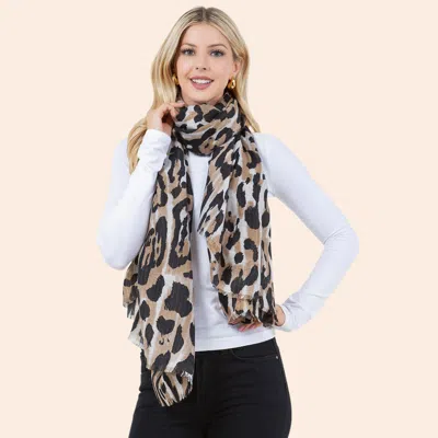 Truedames Lightweight Leopard Print Scarf In Sand