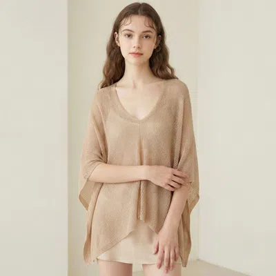 Truedames Lightweight Loose Knit Poncho In Beige