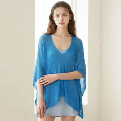 Truedames Lightweight Loose Knit Poncho In Blue