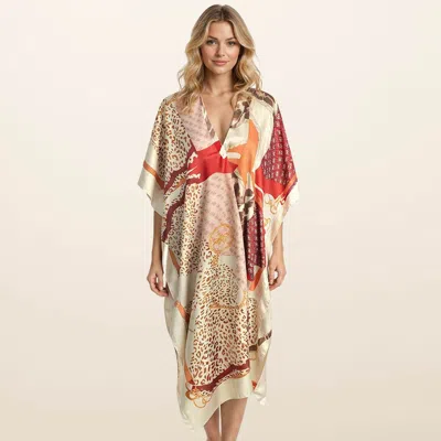Truedames Lightweight Mixed Animal Abstract Print Satin Feel Kimono Style Long Cover Up Poncho In Multi