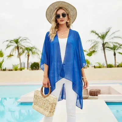 Truedames Lightweight Open Front Beach Cover Up Kimono Poncho In Blue