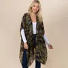 Truedames Lightweight Open Front Camo Print Kimono Wrap Poncho In Green