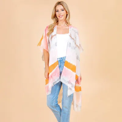 Truedames Lightweight Pastel Tie-dye Open Front Kimono Poncho In Pink