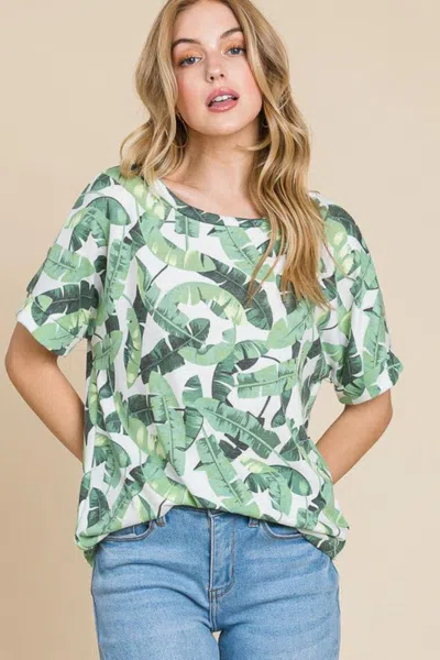 Truedames Lightweight Printed Round Neck Short Sleeve T-shirt In Green